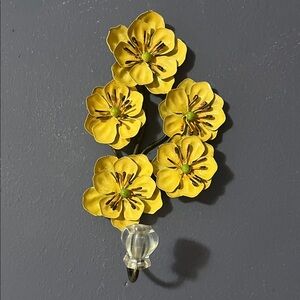 Pier 1 Yellow Floral Metal Wall Hook with Clear Glass Knob